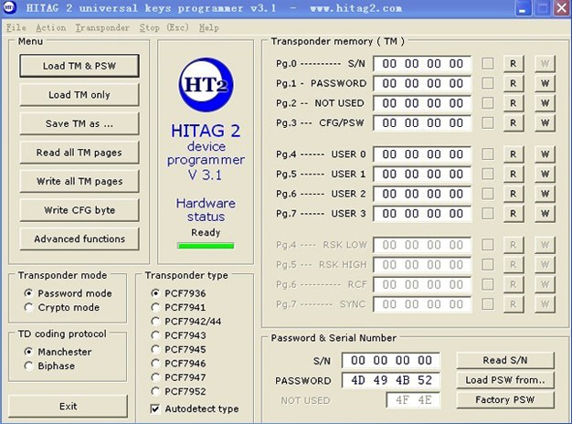 ซอฟต์แวร์โปรแกรมเมอร์ Hitag2 V3.1 1