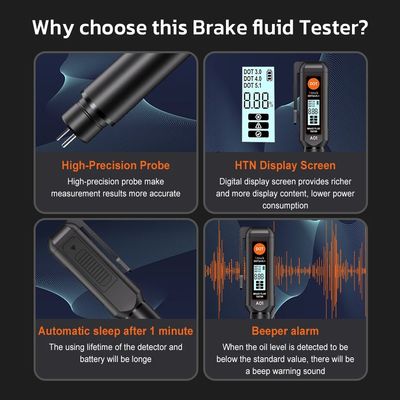 Digital Brake Fluid Tester with DOT3 DOT4 DOT5.1 Compatibility Automatic Sleep and Buzzer Alarm for Accurate Water Content Detection